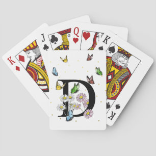 Brev D Blommigt Butterfly Monogram Initial Casinokort