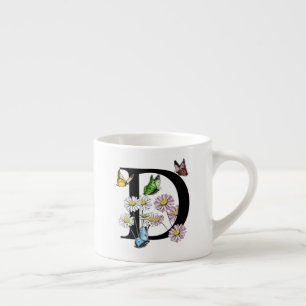 Brev D Blommigt Butterfly Monogram Initial Espressomugg