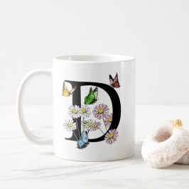 Brev D Botaniskt vattenfärgsfjäril Monogram Kaffemugg