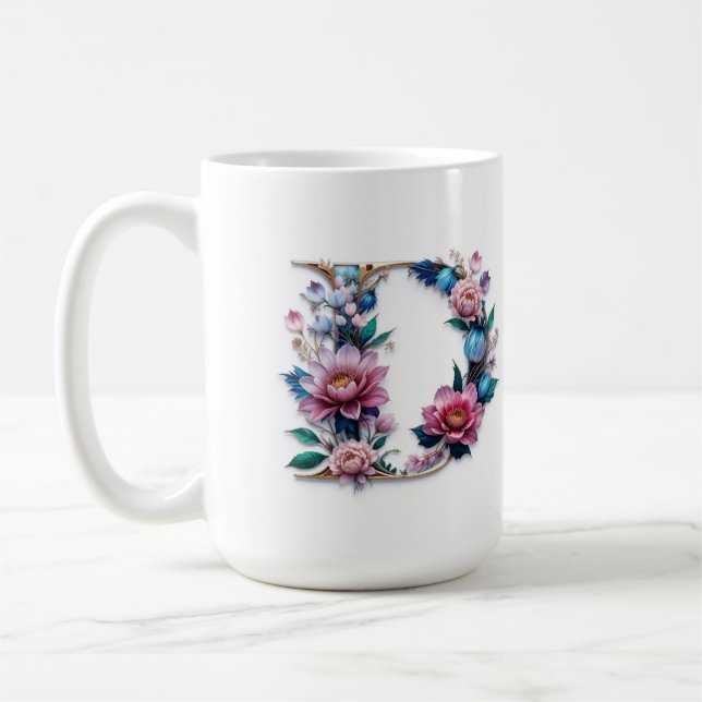 Brev D Coffee Mugg - Blommigt design för utlämnand (Vänster)