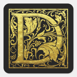 Brev D First Brev Faux Guld Black Fyrkantigt Klistermärke