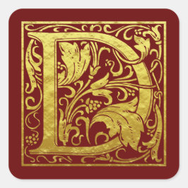 Brev D First Brev Faux Guld Red Fyrkantigt Klistermärke