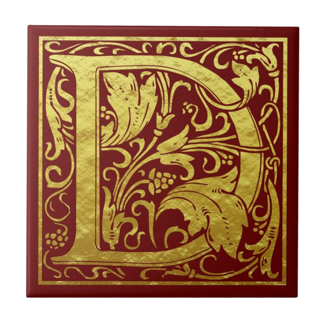 Brev D Första Brev Faux Guld Red Kakelplatta (Framsidan)