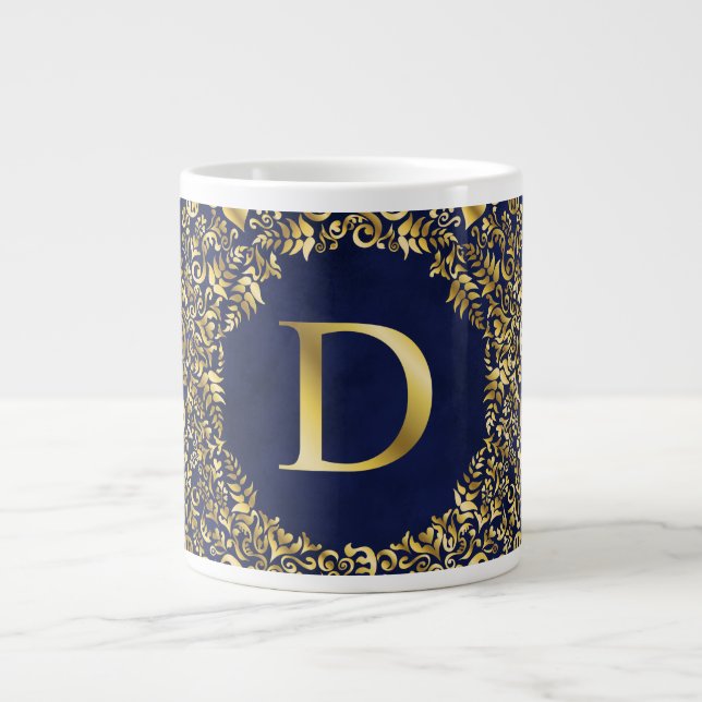 Brev D golden Damask Pattern Jumbo Mugg (Framsidan)