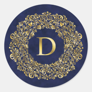 Brev D golden Damask Pattern Runt Klistermärke