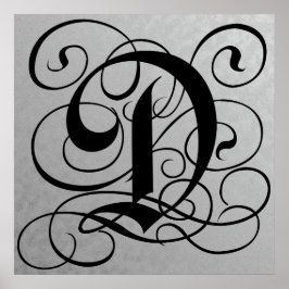 Brev D, Gothic Monogram Black Poster