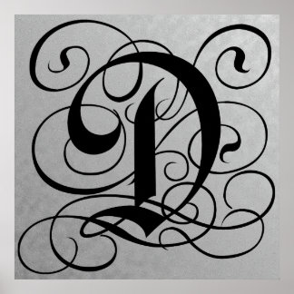 Brev D, Gothic Monogram Black Poster