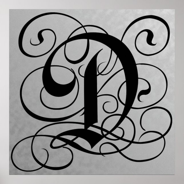 Brev D, Gothic Monogram Black Poster (Framsidan)