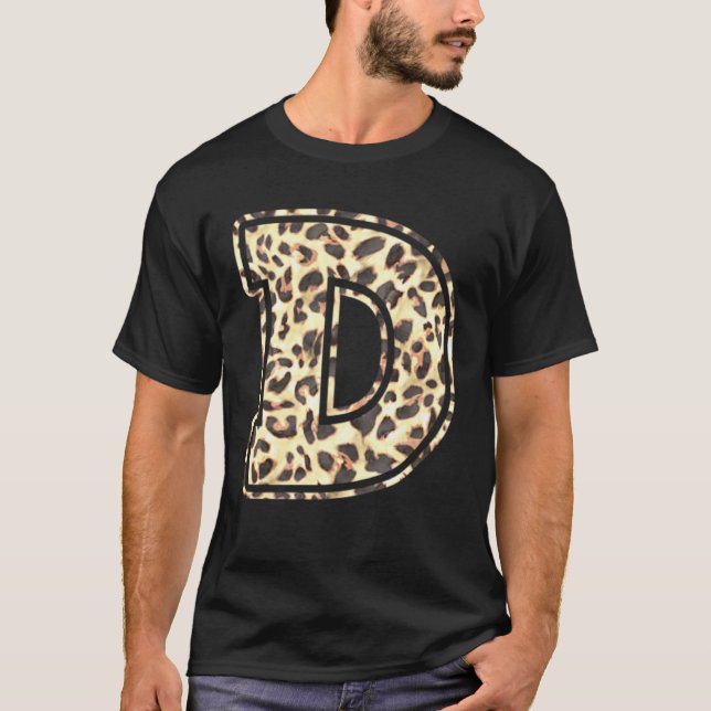 Brev D Initial Leopard Cheetah Print Trendig Wate T Shirt (Framsida)