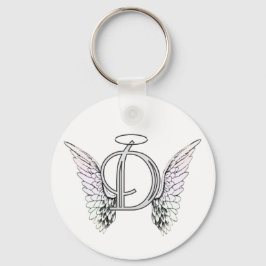 Brev D Initial Monogram med Angel Vingar & Halo Nyckelring