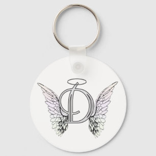 Brev D Initial Monogram med Angel Vingar & Halo Nyckelring