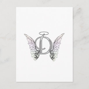 Brev D Initial Monogram med Angel Vingar & Halo Vykort