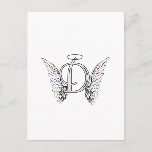 Brev D Initial Monogram med Angel Vingar & Halo Vykort (Framsida)