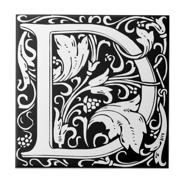 Brev D medeltida monogram Art Nouveau Kakelplatta (Framsidan)