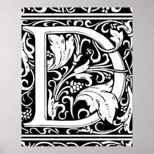 Brev D medeltida monogram Art Nouveau Poster