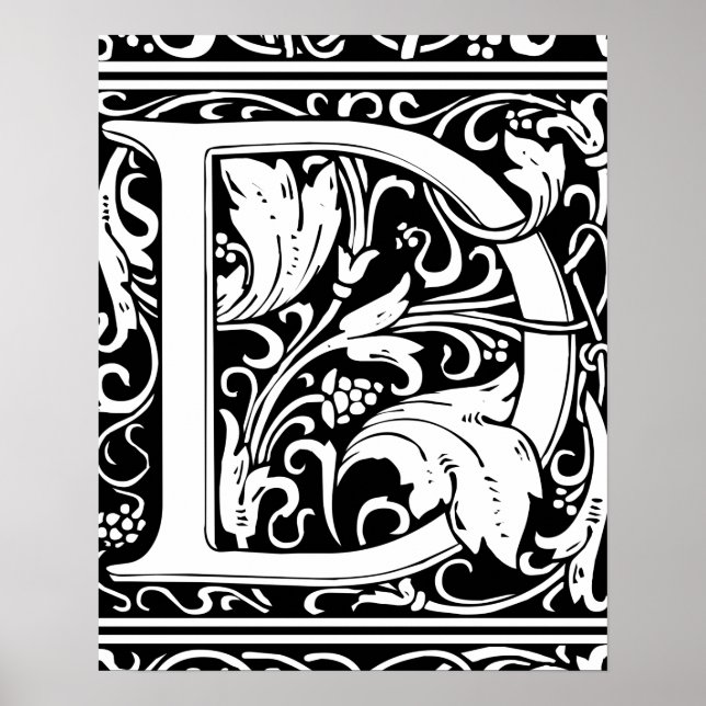 Brev D medeltida monogram Art Nouveau Poster (Framsidan)