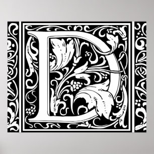 Brev D medeltida monogram Art Nouveau Poster
