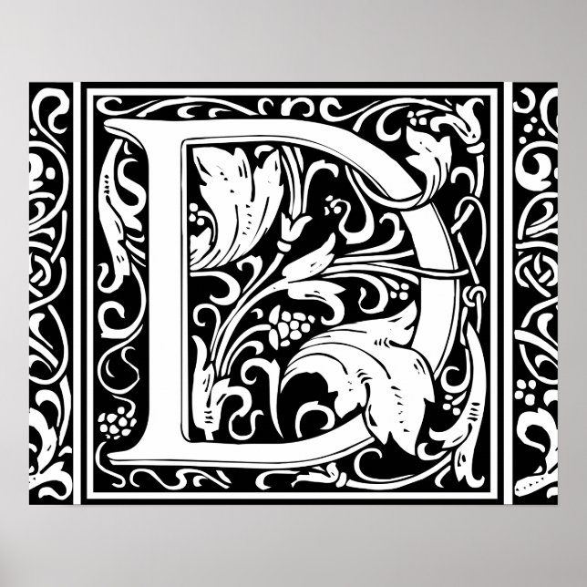Brev D medeltida monogram Art Nouveau Poster (Framsidan)