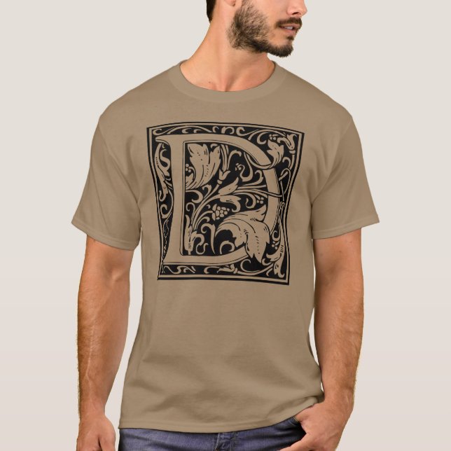 Brev D medeltida monogram Art Nouveau Tee (Framsida)