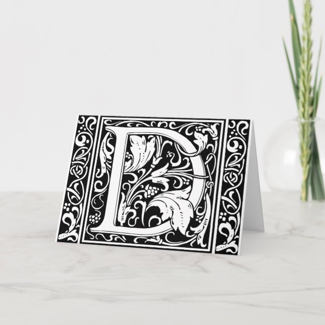 Brev D Medieval Monogram Art nouveau Anteckningskort (Framsida)
