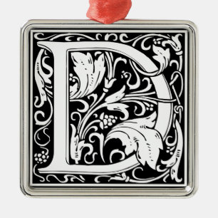 Brev D Medieval Monogram Vintage Inledande Julgransprydnad Metall