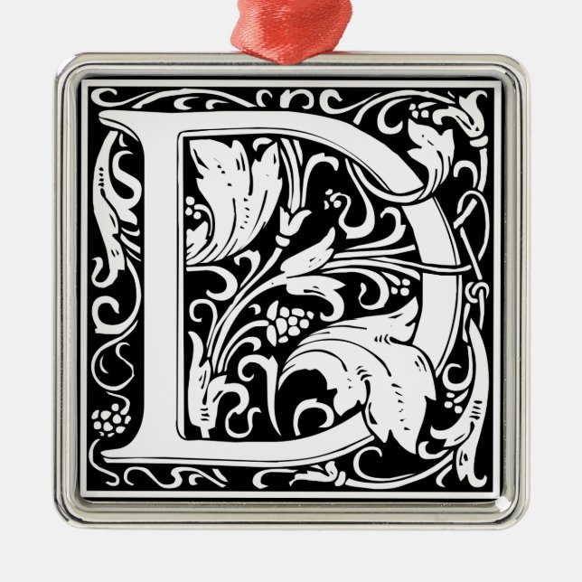 Brev D Medieval Monogram Vintage Inledande Julgransprydnad Metall (Framsidan)