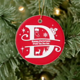 Brev D Monogram första familjen Namn Hälsning Julgransprydnad Keramik