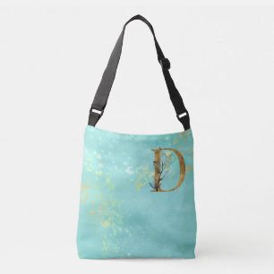 *~* BREV D - Monogram Guld-Glitter turkos Axelväska