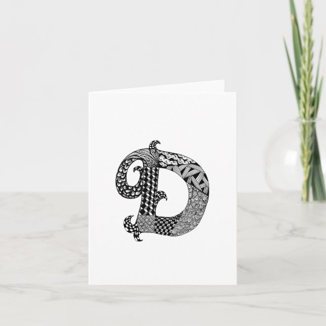 Brev D Monogram i svartvitt Anteckningskort (Framsida)