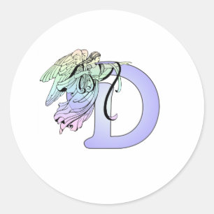 Brev D Monogram Initial Angel Vingar Halo Runt Klistermärke