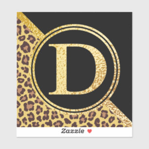 Brev D Monogram Leopard Skriv ut Guld och svart Klistermärken