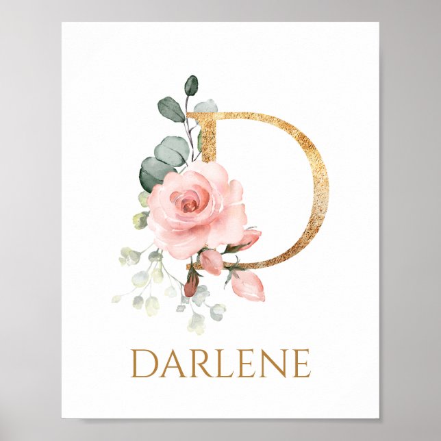 Brev D Monogram Rosa Peach ro Nursery Poster (Framsidan)