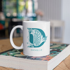 Brev D Teal Monogram Modern Namn Kaffemugg