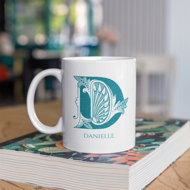 Brev D Teal Monogram Modern Namn Kaffemugg (Skapare uppladdad)