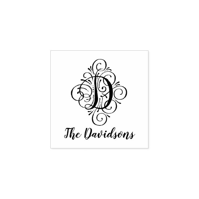 Brev D Ursprunglig Elegant, blommande Monogram Nam Stämpel (Tryck)