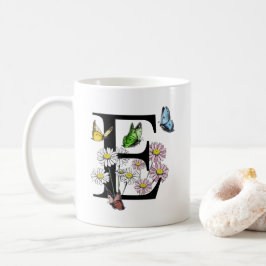 Brev E Botaniskt vattenfärgsfjäril Monogram Kaffemugg