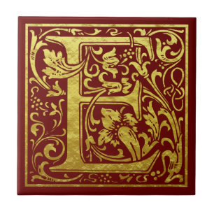 Brev E Brev Faux Guld Red Kakelplatta