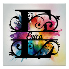 Brev 'E', Bright Rainbow Monogram, Kids Namn Perfect Poster
