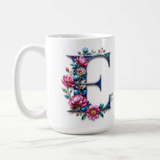 Brev E Coffee Mugg - Blommigt design för utlämnand (Vänster)