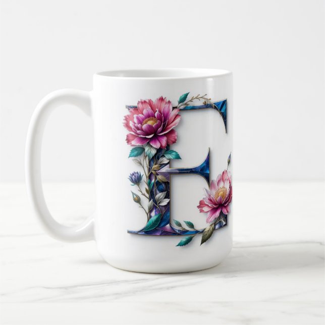 Brev E Coffee Mugg - Blommigt design för utlämnand (Vänster)