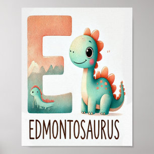 Brev E, Dinosaur Alphabet Watercolor Poster