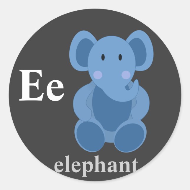 Brev E elephant Stickers Runt Klistermärke (Framsida)