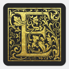 Brev E First Brev Faux Guld Black Fyrkantigt Klistermärke