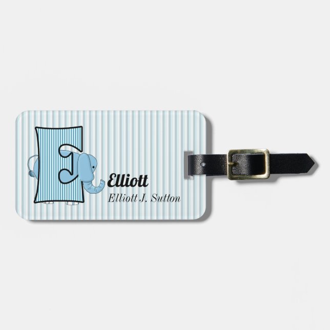 Brev E för elefant i blått för pojkar Bagagebricka (Horisontell Framsida)