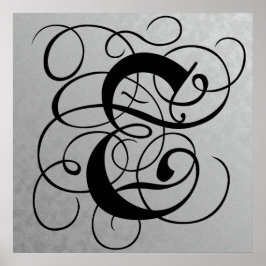 Brev E, gotiic Monogram Black Poster