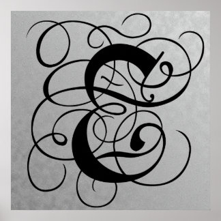 Brev E, gotiic Monogram Black Poster