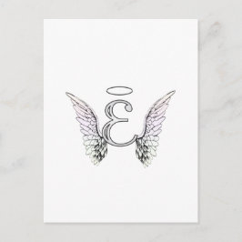 Brev E Initial Monogram med Angel Vingar & Halo Vykort