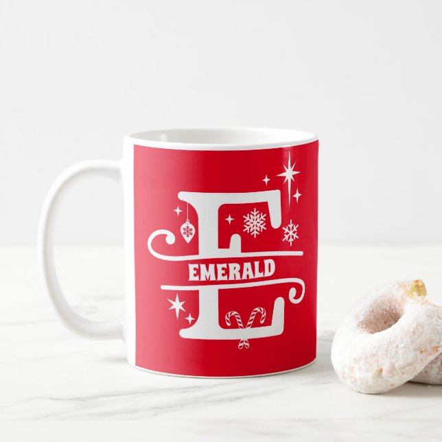 Brev E jul Monogram Initial Namn Red Kaffemugg (Med munk)