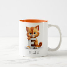 Brev E Kat Alphabet Monogram kaffe Mugg