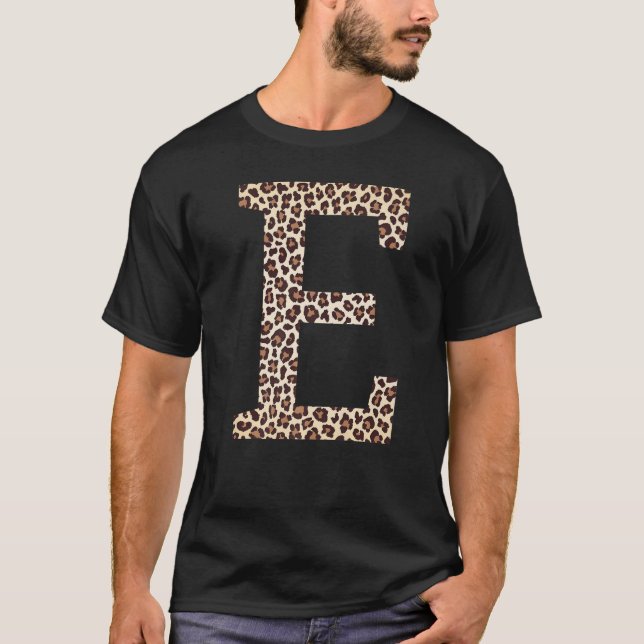 brev E leopard-skalet mönster initialt namn m T Shirt (Framsida)